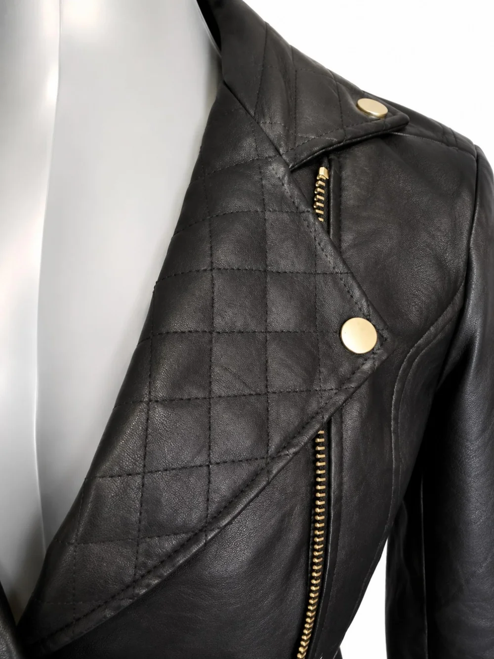 Fashion Nova Black Faux Leather Moto Quilted Jacket Medium EUC